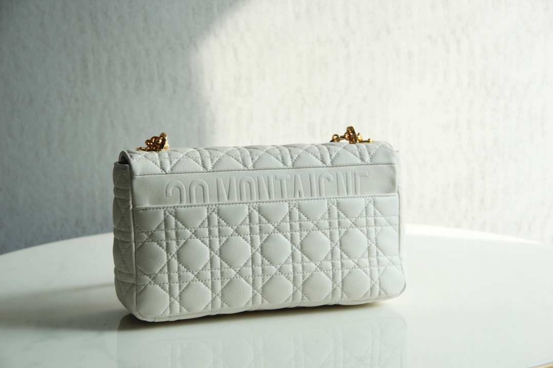 Large Dior Caro Bag White Supple Cannage Calfskin